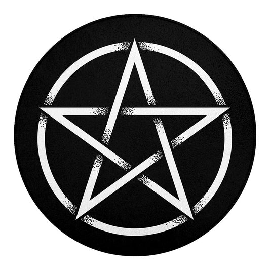 Black And White Pentagram Symbol Print Round Blanket