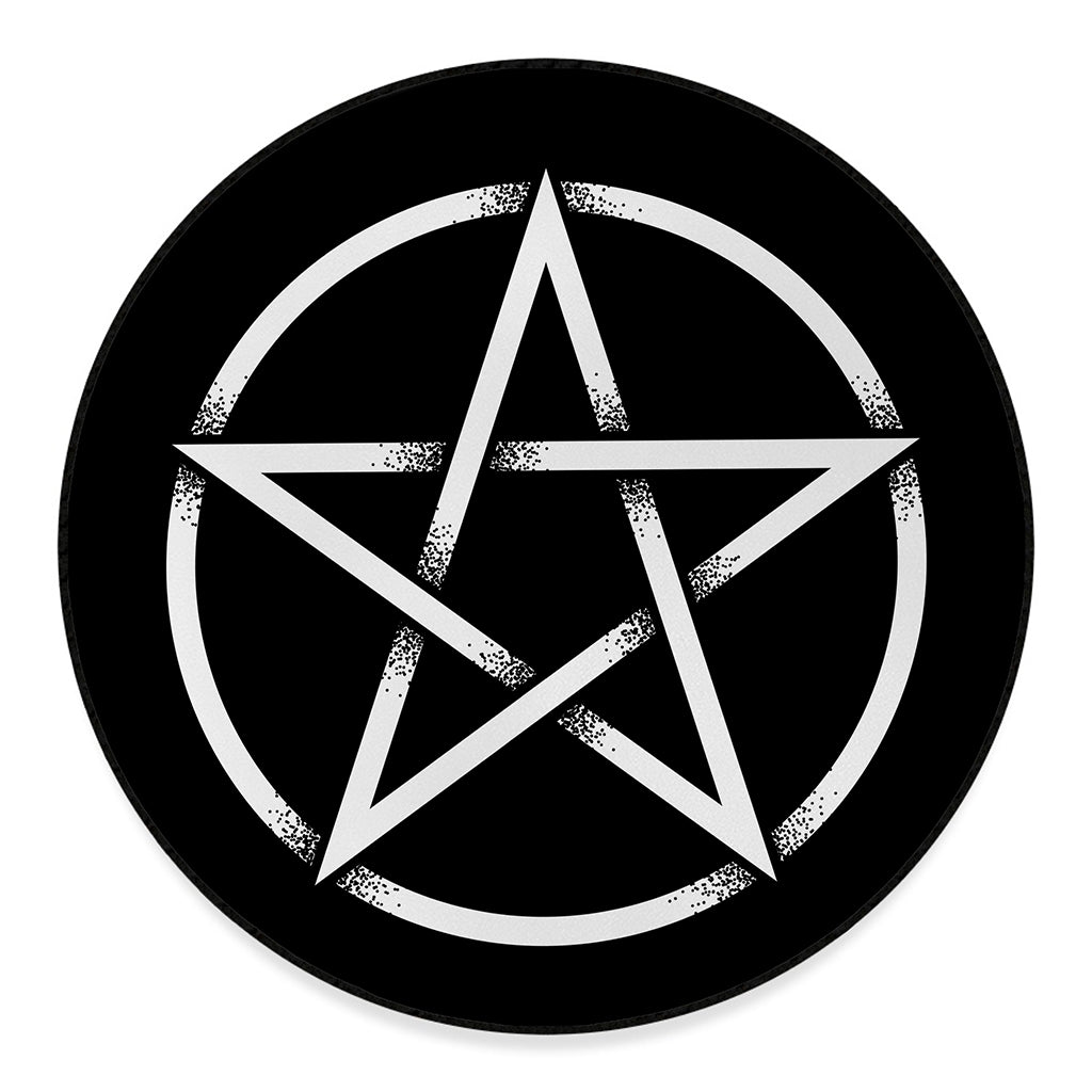 Black And White Pentagram Symbol Print Round Floor Mat