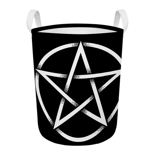 Black And White Pentagram Symbol Print Round Laundry Basket