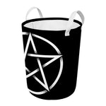 Black And White Pentagram Symbol Print Round Laundry Basket