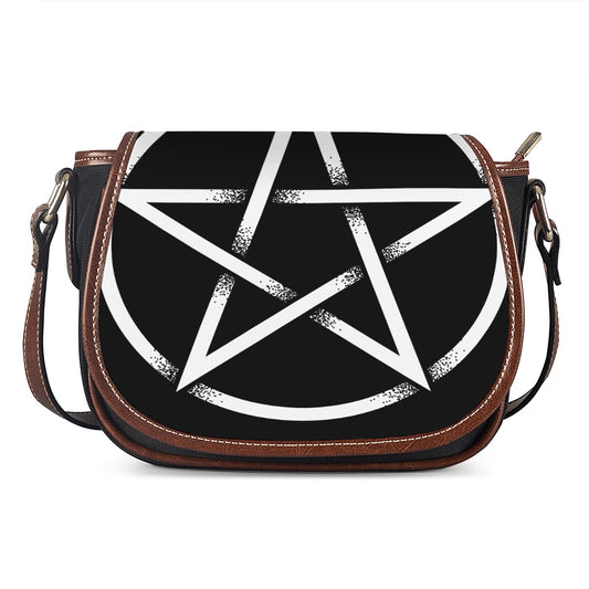 Black And White Pentagram Symbol Print Saddle Bag