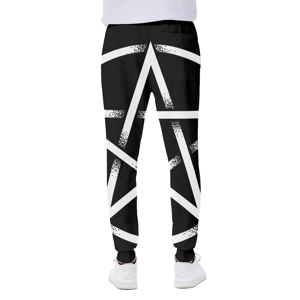 Black And White Pentagram Symbol Print Scuba Joggers