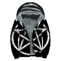 Black And White Pentagram Symbol Print Sherpa Lined Zip Up Hoodie