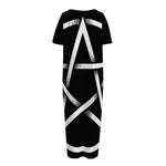 Black And White Pentagram Symbol Print Short Sleeve Long Nightdress