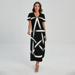 Black And White Pentagram Symbol Print Short Sleeve Maxi Dress