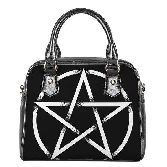 Black And White Pentagram Symbol Print Shoulder Handbag