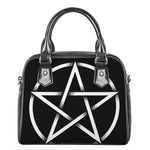Black And White Pentagram Symbol Print Shoulder Handbag