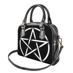 Black And White Pentagram Symbol Print Shoulder Handbag