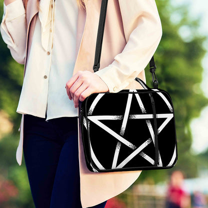 Black And White Pentagram Symbol Print Shoulder Strap Bible Bag