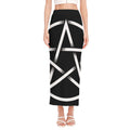 Black And White Pentagram Symbol Print Side Slit Maxi Skirt