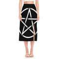 Black And White Pentagram Symbol Print Side Slit Midi Skirt