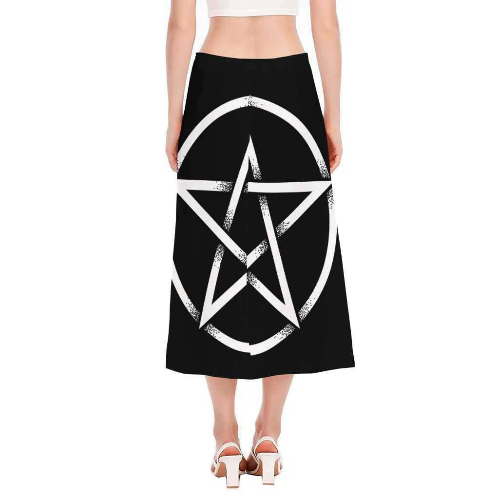 Black And White Pentagram Symbol Print Side Slit Midi Skirt