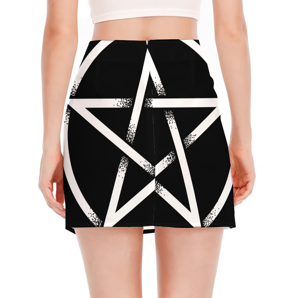 Black And White Pentagram Symbol Print Side Slit Mini Skirt