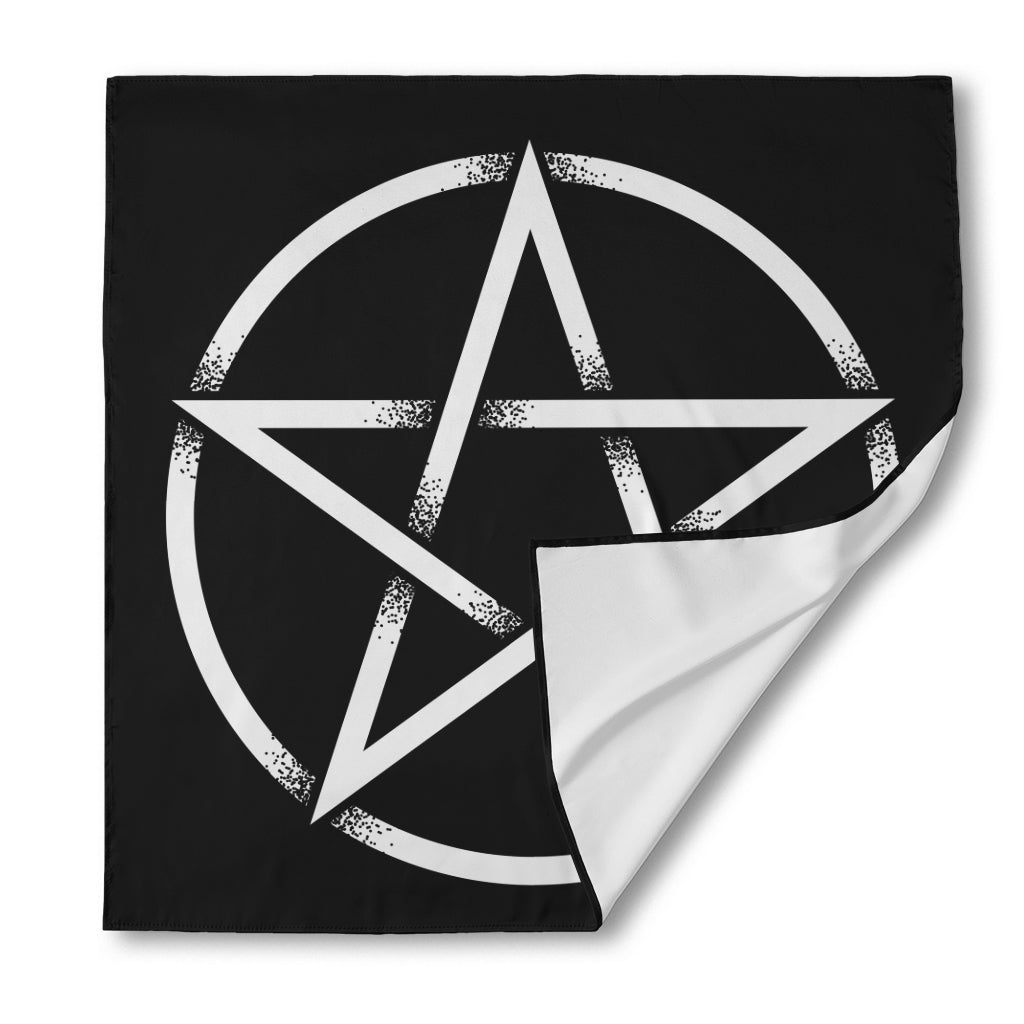 Black And White Pentagram Symbol Print Silk Bandana