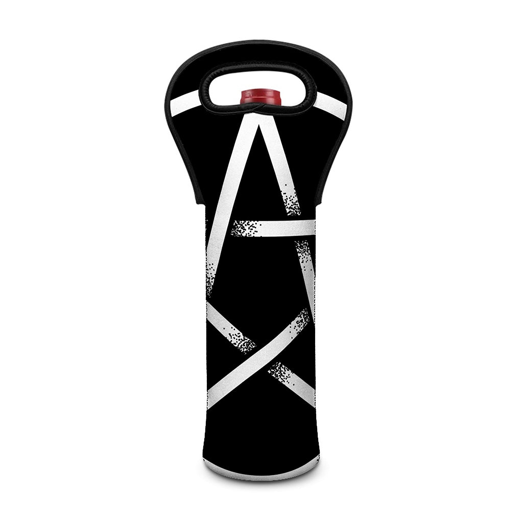Black And White Pentagram Symbol Print Single Neoprene Wine Tote