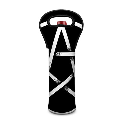 Black And White Pentagram Symbol Print Single Neoprene Wine Tote