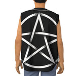 Black And White Pentagram Symbol Print Sleeveless Baseball Jersey