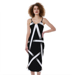 Black And White Pentagram Symbol Print Slim Fit Midi Cami Dress