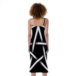 Black And White Pentagram Symbol Print Slim Fit Midi Cami Dress