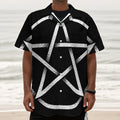 Black And White Pentagram Symbol Print Textured Short Sleeve Shirt