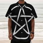 Black And White Pentagram Symbol Print Textured Short Sleeve Shirt