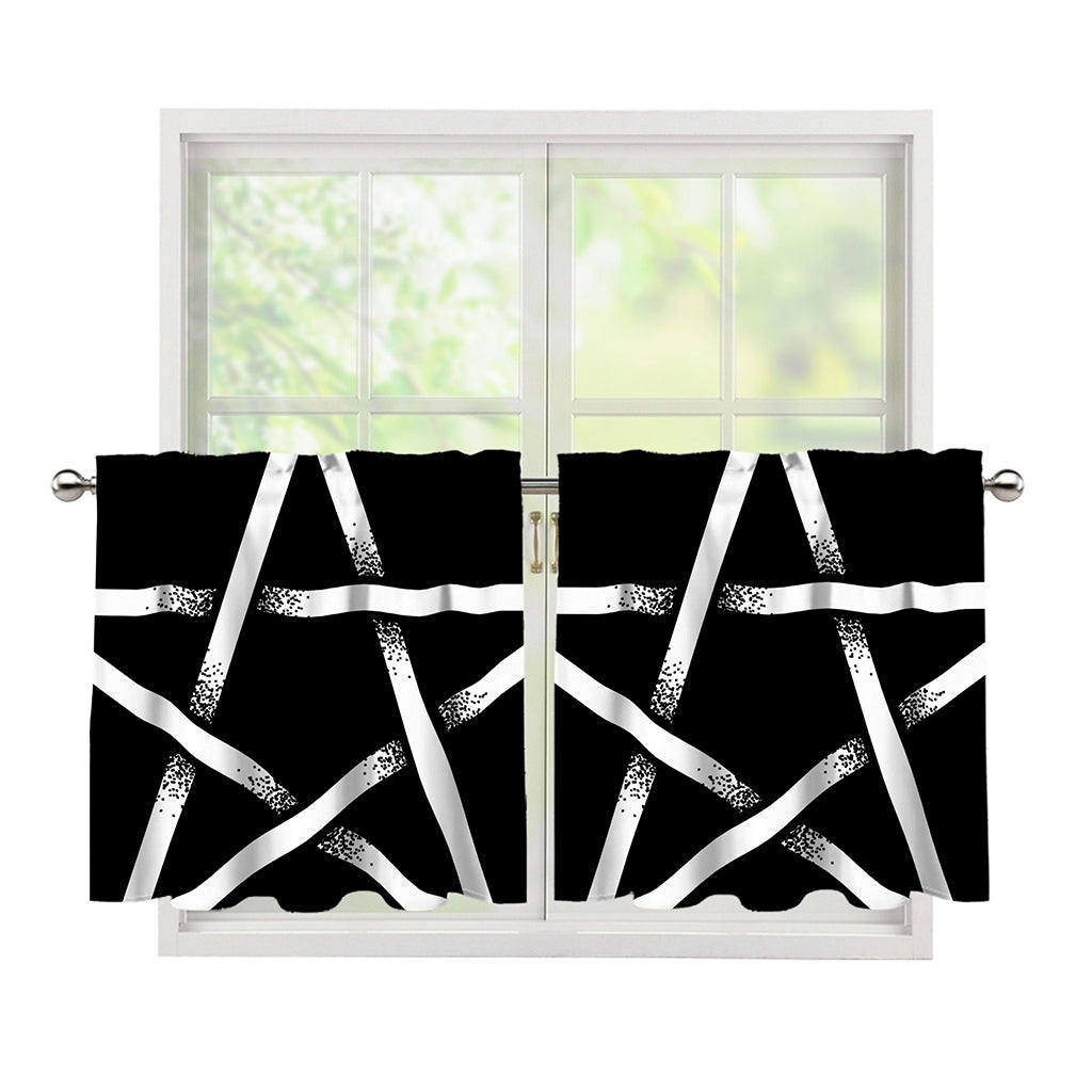 Black And White Pentagram Symbol Print Tier Curtains