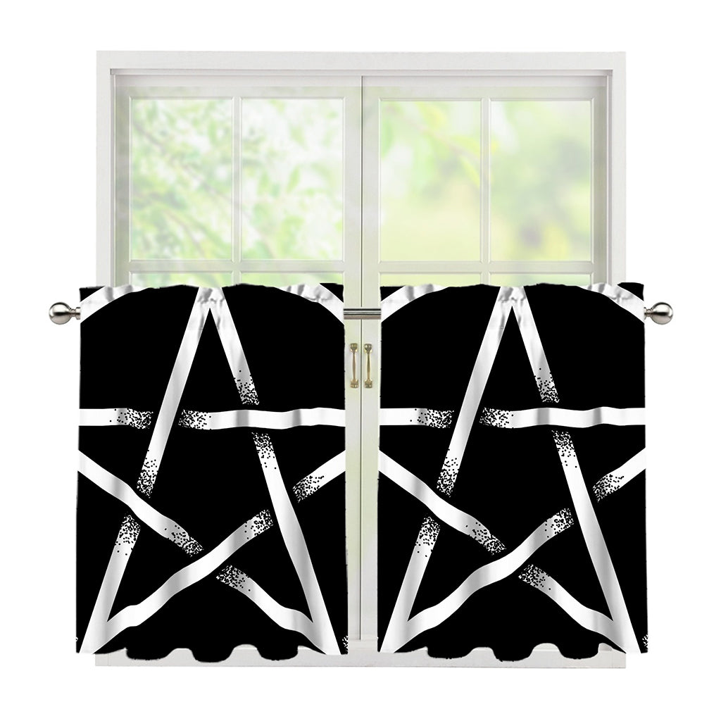 Black And White Pentagram Symbol Print Tier Curtains