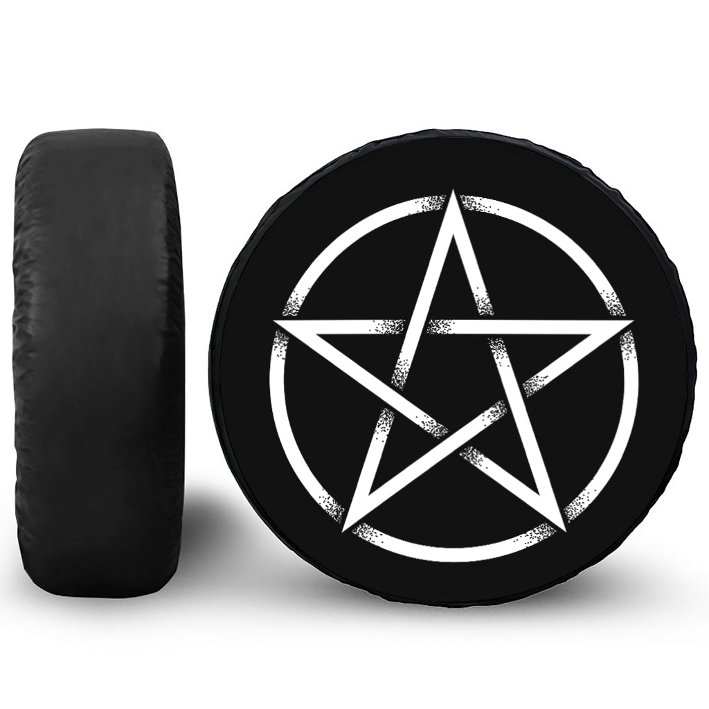 Black And White Pentagram Symbol Print Tire Cover