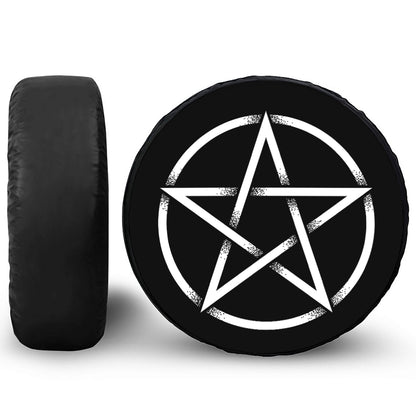 Black And White Pentagram Symbol Print Tire Cover