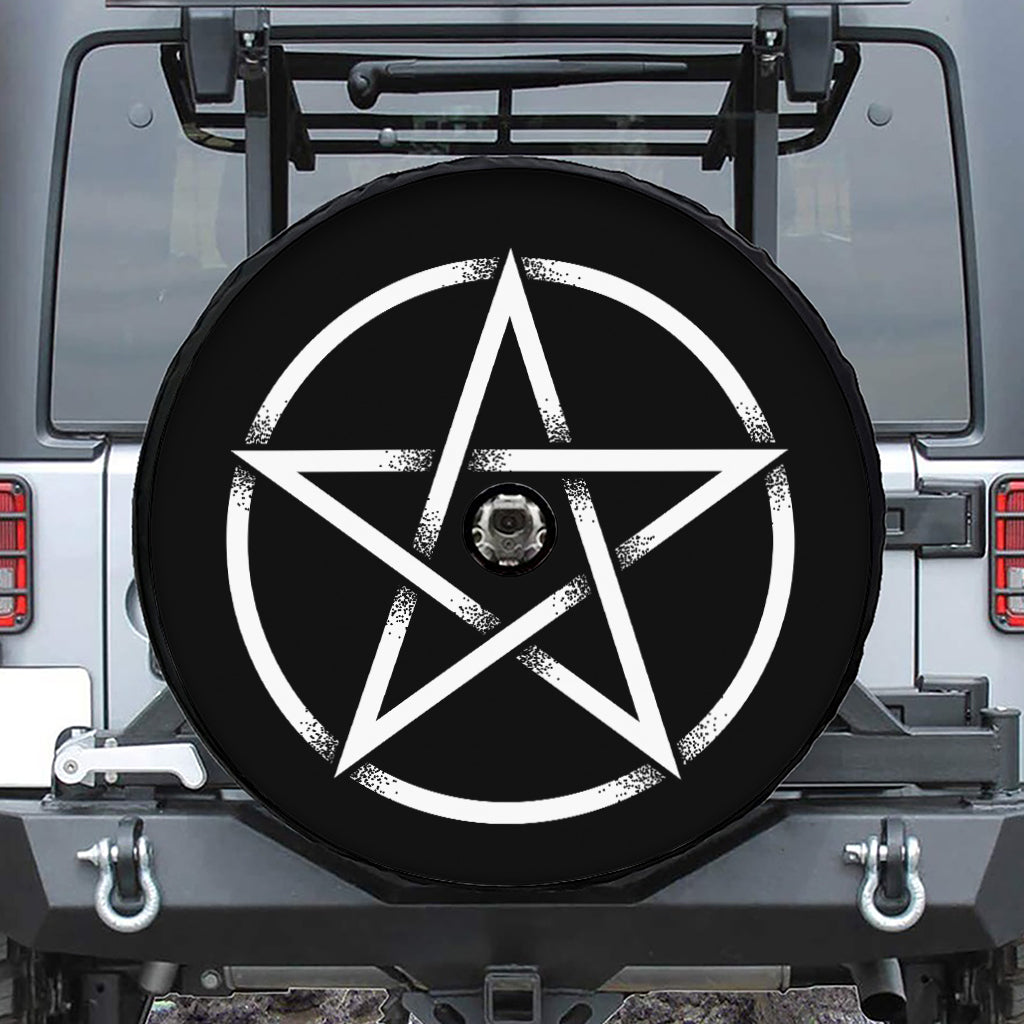 Black And White Pentagram Symbol Print Tire Cover With Camera Hole