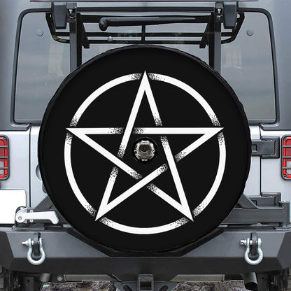 Black And White Pentagram Symbol Print Tire Cover With Camera Hole