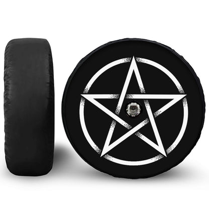 Black And White Pentagram Symbol Print Tire Cover With Camera Hole
