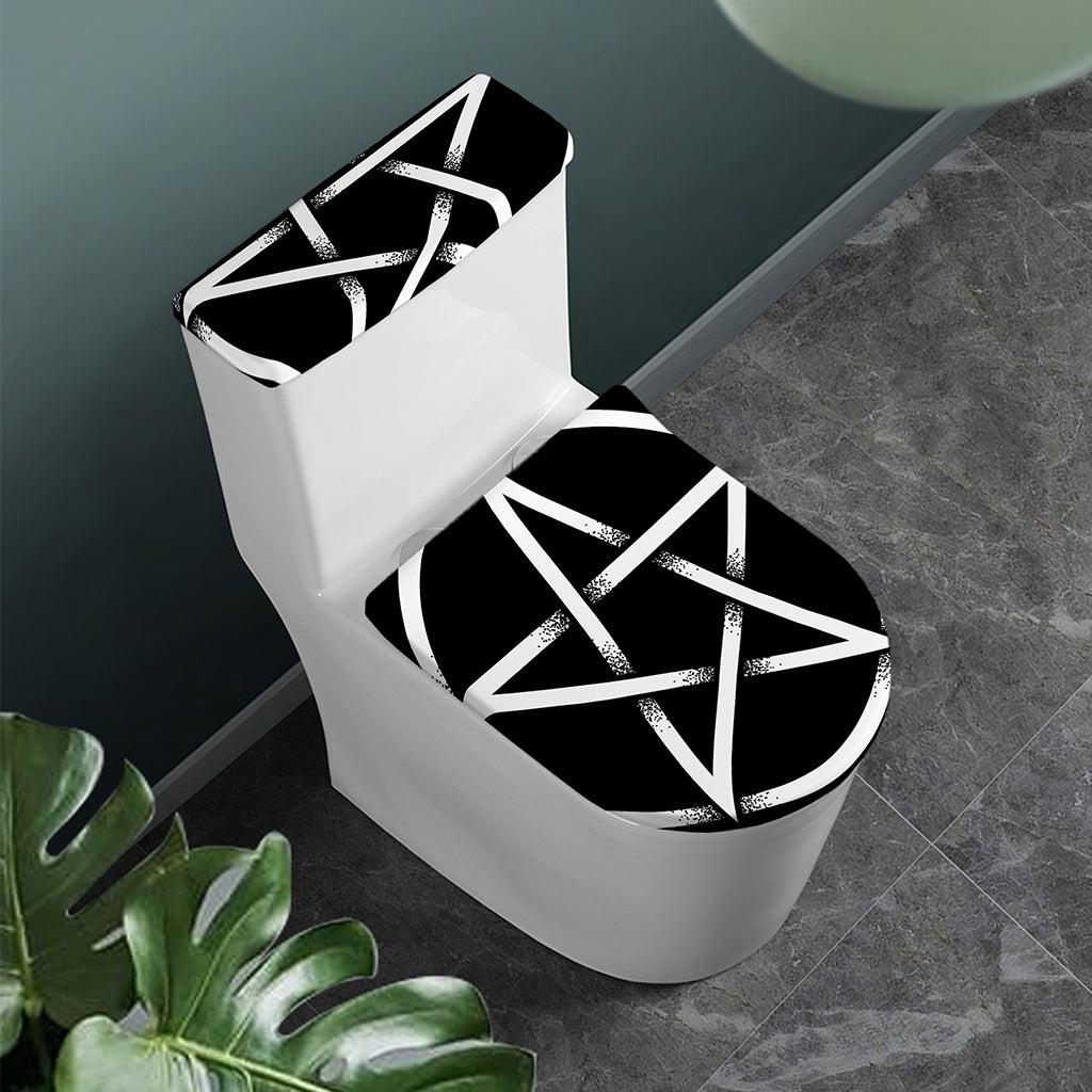 Black And White Pentagram Symbol Print Toilet Lid And Tank Cover Set
