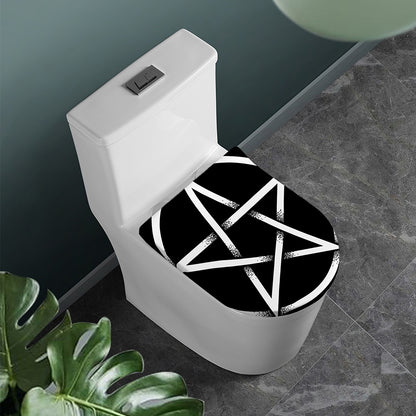 Black And White Pentagram Symbol Print Toilet Lid Cover