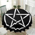 Black And White Pentagram Symbol Print Waterproof Round Tablecloth