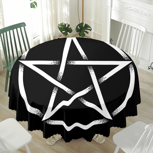 Black And White Pentagram Symbol Print Waterproof Round Tablecloth