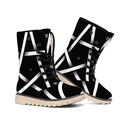 Black And White Pentagram Symbol Print Winter Boots