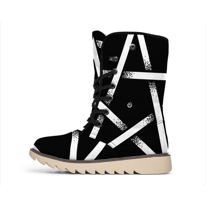 Black And White Pentagram Symbol Print Winter Boots