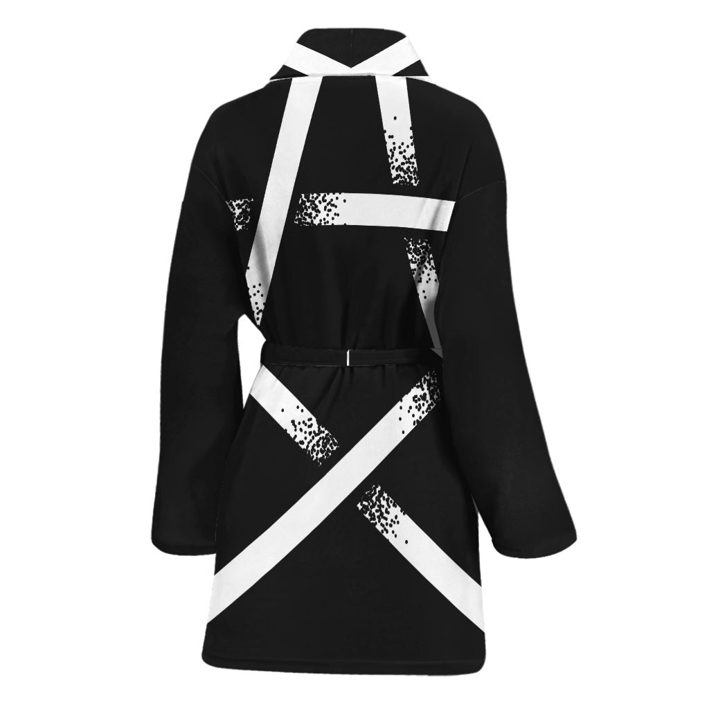 Black And White Pentagram Symbol Print Women's Bathrobe