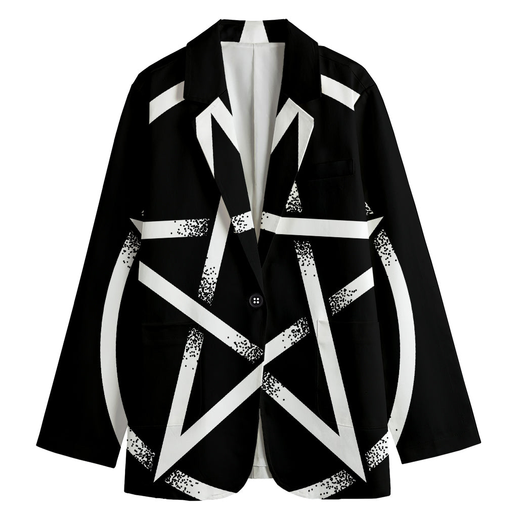 Black And White Pentagram Symbol Print Women's Blazer