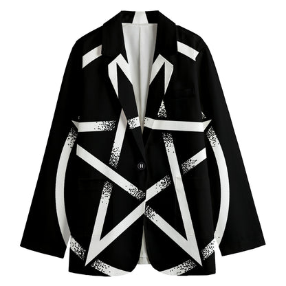 Black And White Pentagram Symbol Print Women's Blazer