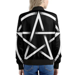 Black And White Pentagram Symbol Print Women's Bomber Jacket