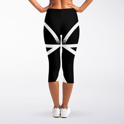 Black And White Pentagram Symbol Print Women's Capri Leggings