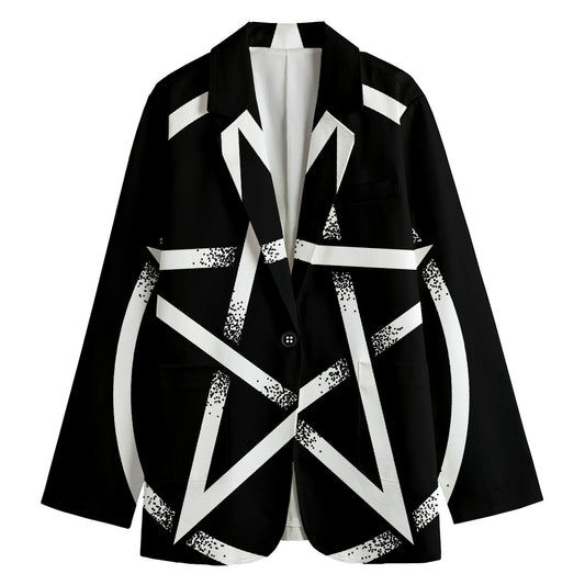 Black And White Pentagram Symbol Print Women's Cotton Blazer