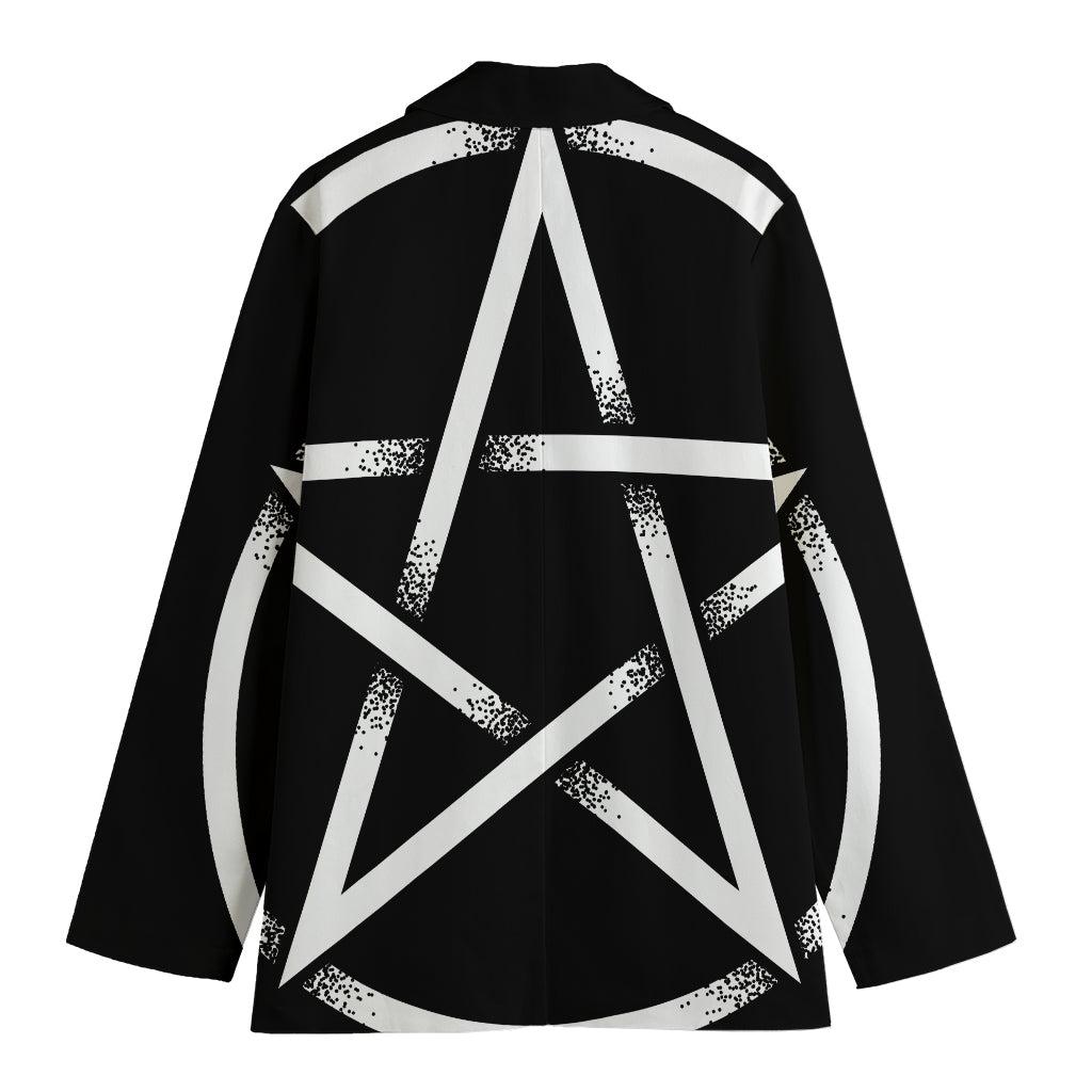Black And White Pentagram Symbol Print Women's Cotton Blazer
