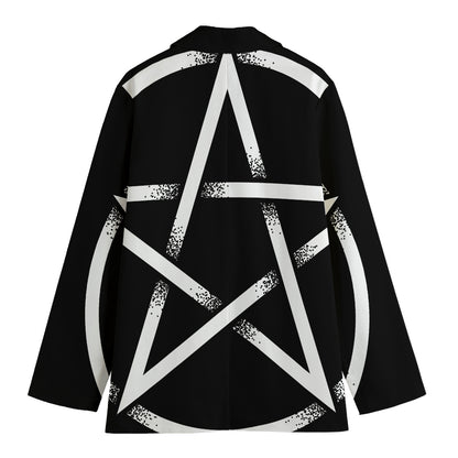 Black And White Pentagram Symbol Print Women's Cotton Blazer