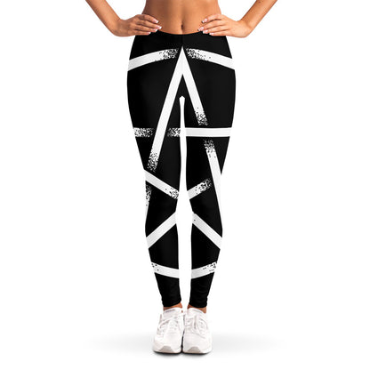 Black And White Pentagram Symbol Print Women's Leggings