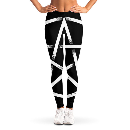 Black And White Pentagram Symbol Print Women's Leggings