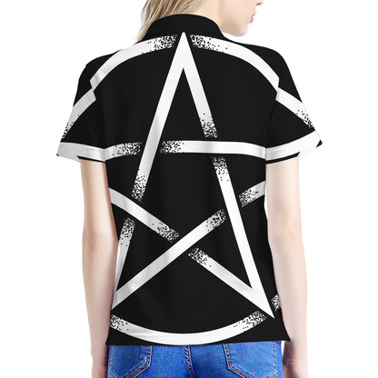 Black And White Pentagram Symbol Print Women's Polo Shirt