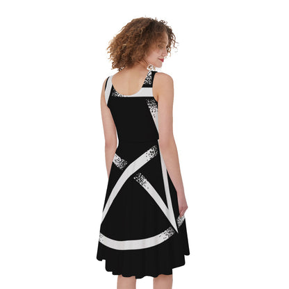 Black And White Pentagram Symbol Print Women's Sleeveless Dress